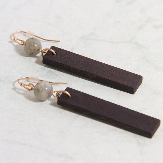 E2255-BK  Stone and Wood Bar Earring