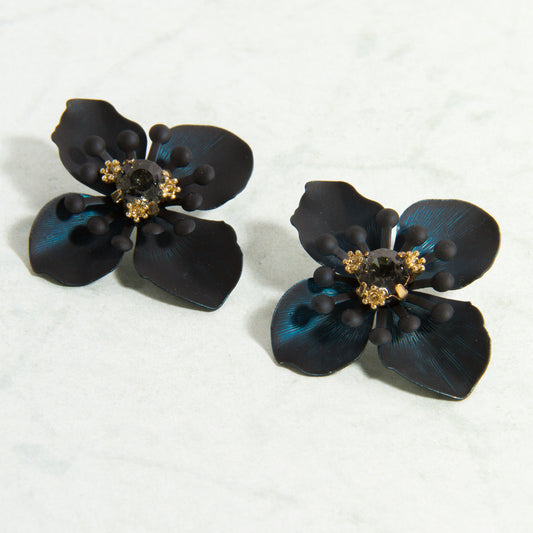 E2259-BL 1.75" Flower Post Earring
