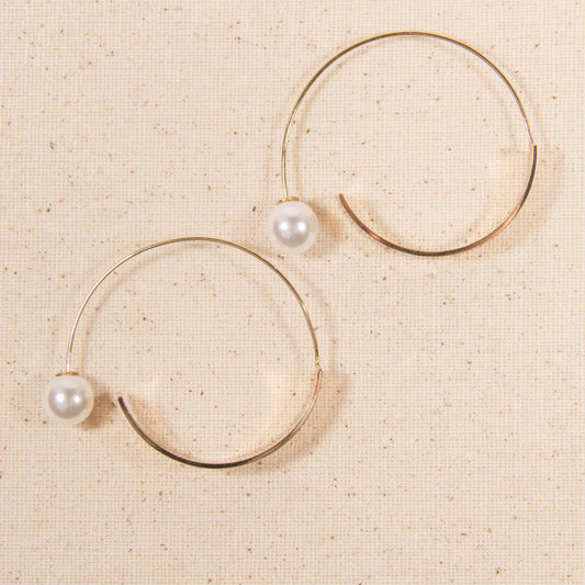 E2290-G 1.5" Threaded Hoop Pearl Jacket Earring