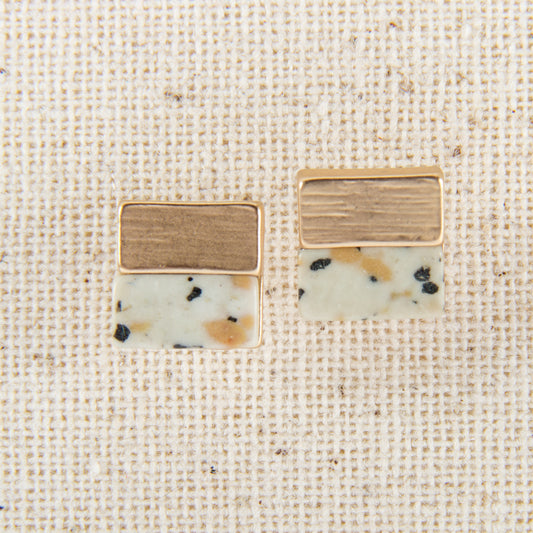 E2291-GY Square Stone Stud Earring