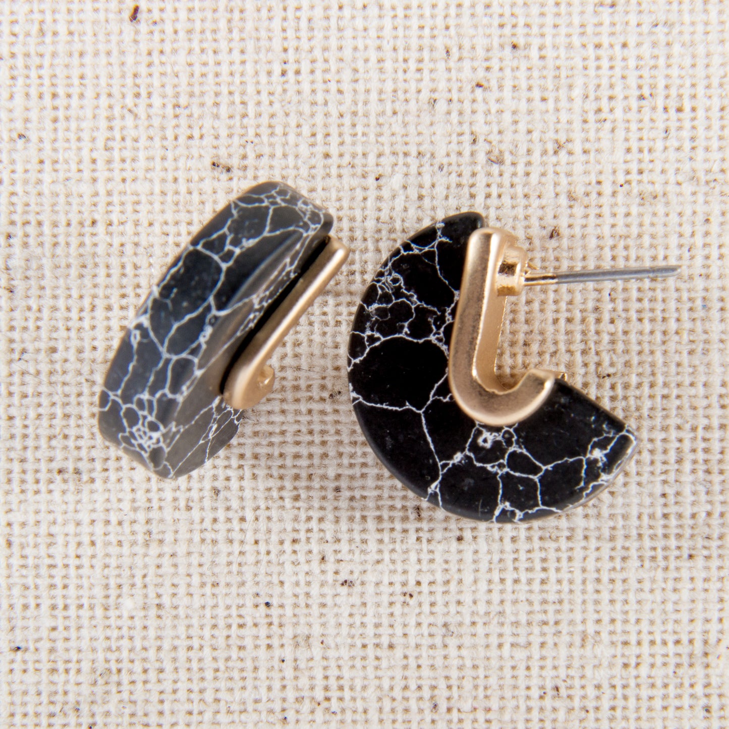 E2292-BK Stone Hoop Huggie Stud Earring