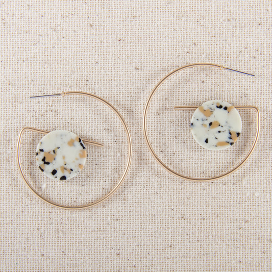 E2294-GY Geo Hoop with Stone Earring