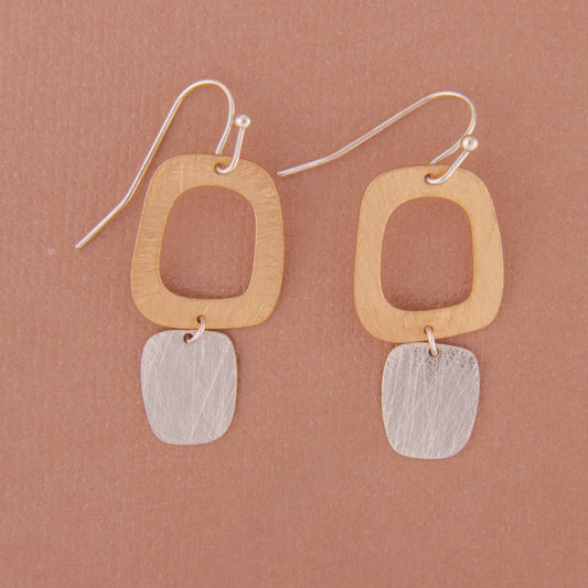 E2310-G 1.5" Two Tone Double Organic Shape Dangle Earring