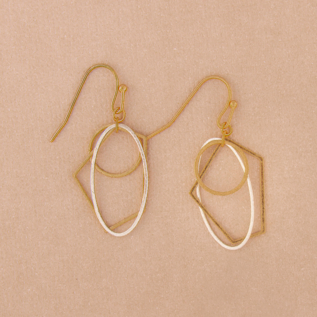 E2388 Two Tone Triple Shape Dangle Earring