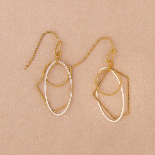 E2388 Two Tone Triple Shape Dangle Earring