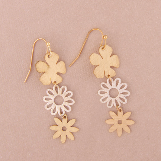 E2400 2.5" Brass Triple Flower Dangle Earring