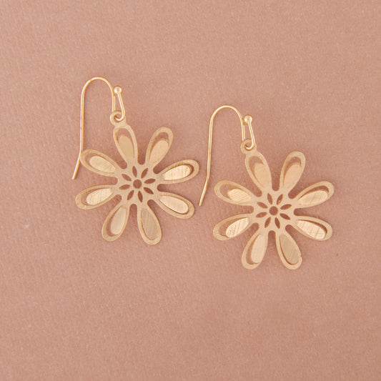 E2401 1" Brass Dimensional Flower Dangle Earring