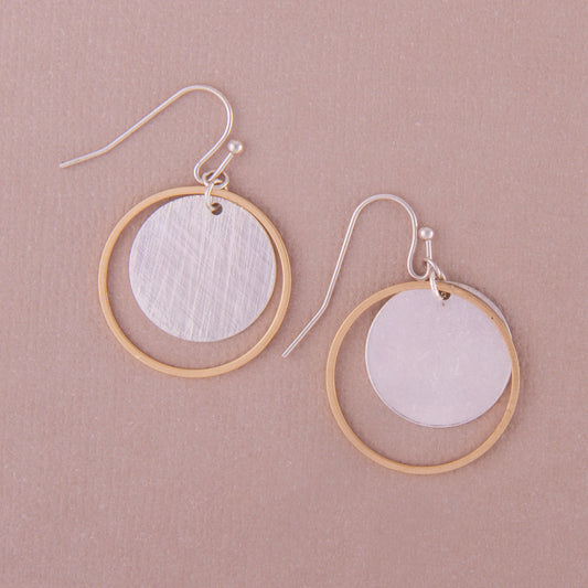 E2410 1.25" Brass Two Tone Double Circle Dangle Earring