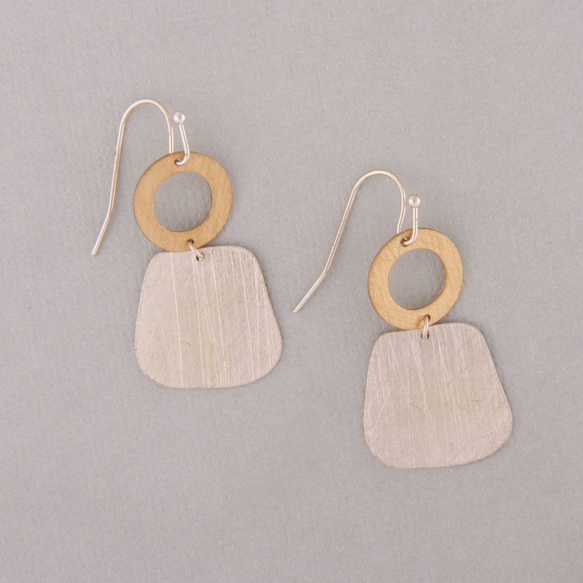 E2412 1.25" Brass Two Tone Circle & Square Dangle Earring