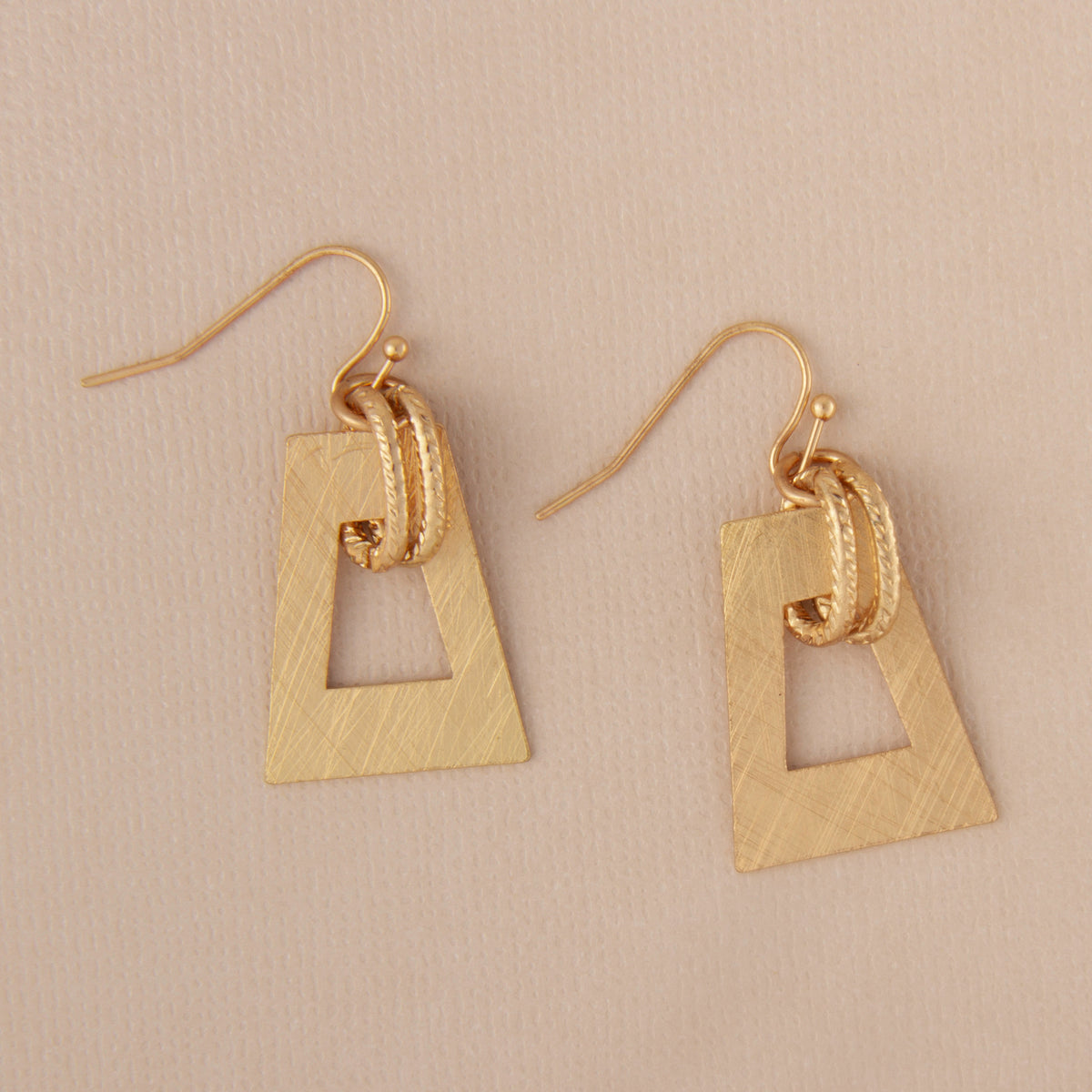 E2417 1.5" Brass Geo Shape & Links Dangle Earring