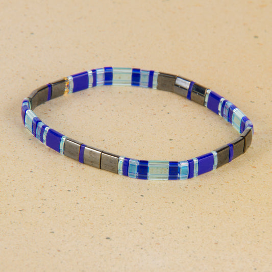 B1208-BL Japanese Glass Tila Beads Stretch Bracelet