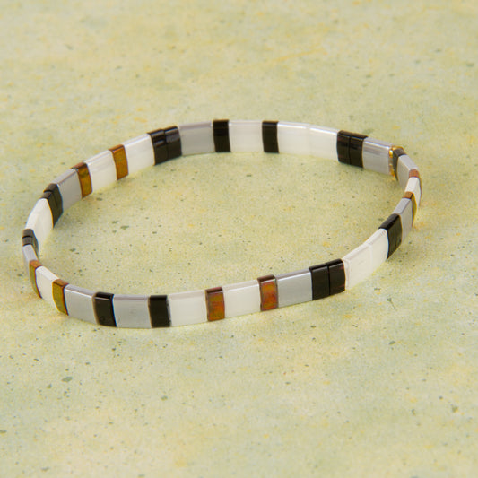 B1208-GY  Japanese Glass Tila Beads Stretch Bracelet