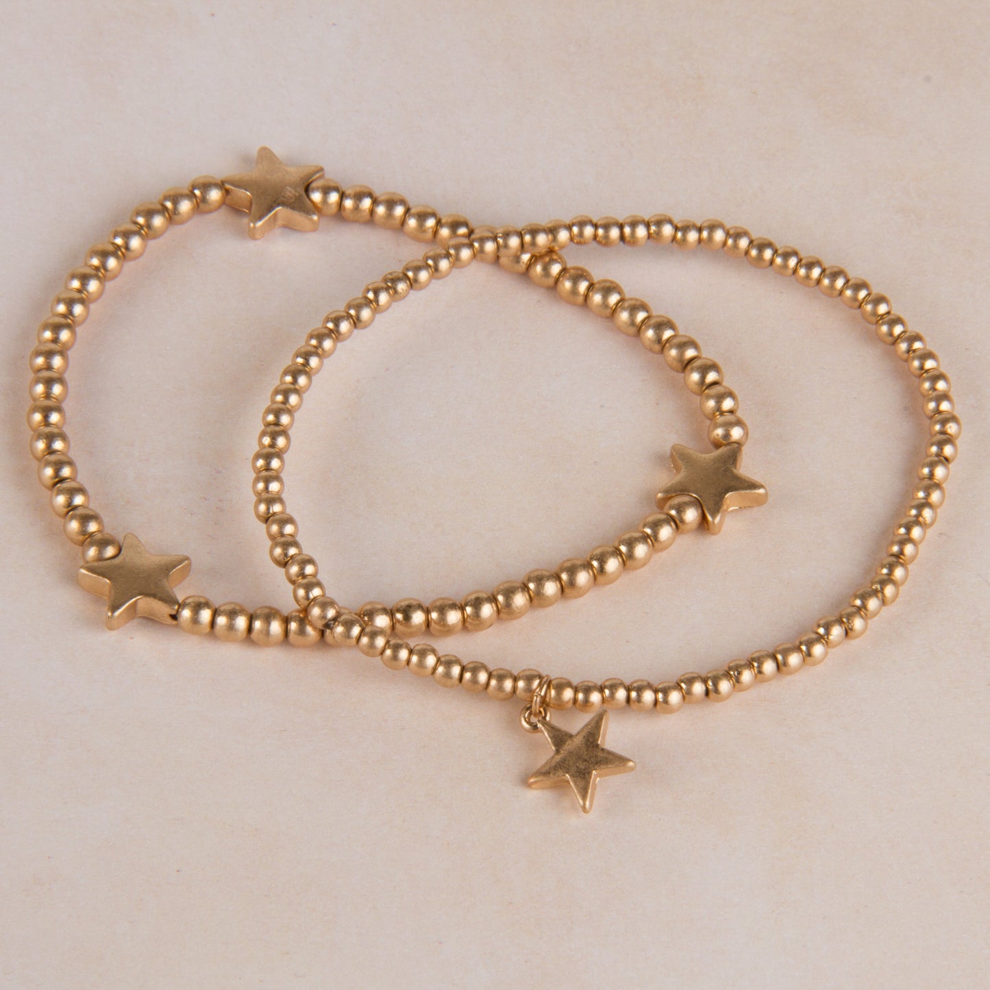 B12131-GD Ball Beads Stretch Bracelet with Star Charm