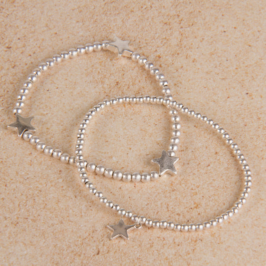 B12131-SL Ball Beads Stretch Bracelet with Star Charm