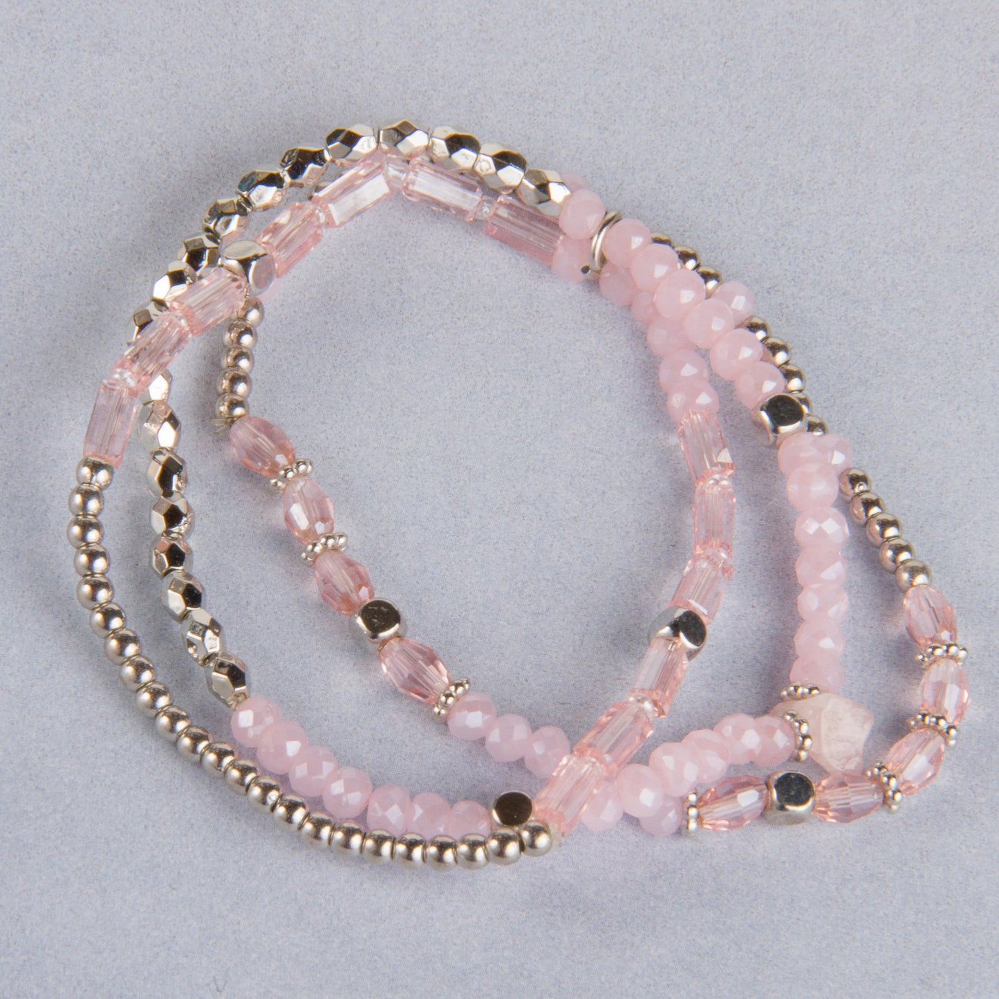 B1215-PK Beaded Stretch Bracelet set of 3