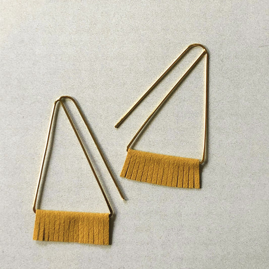 E2086-MS Suede Fringe Triangle Earring