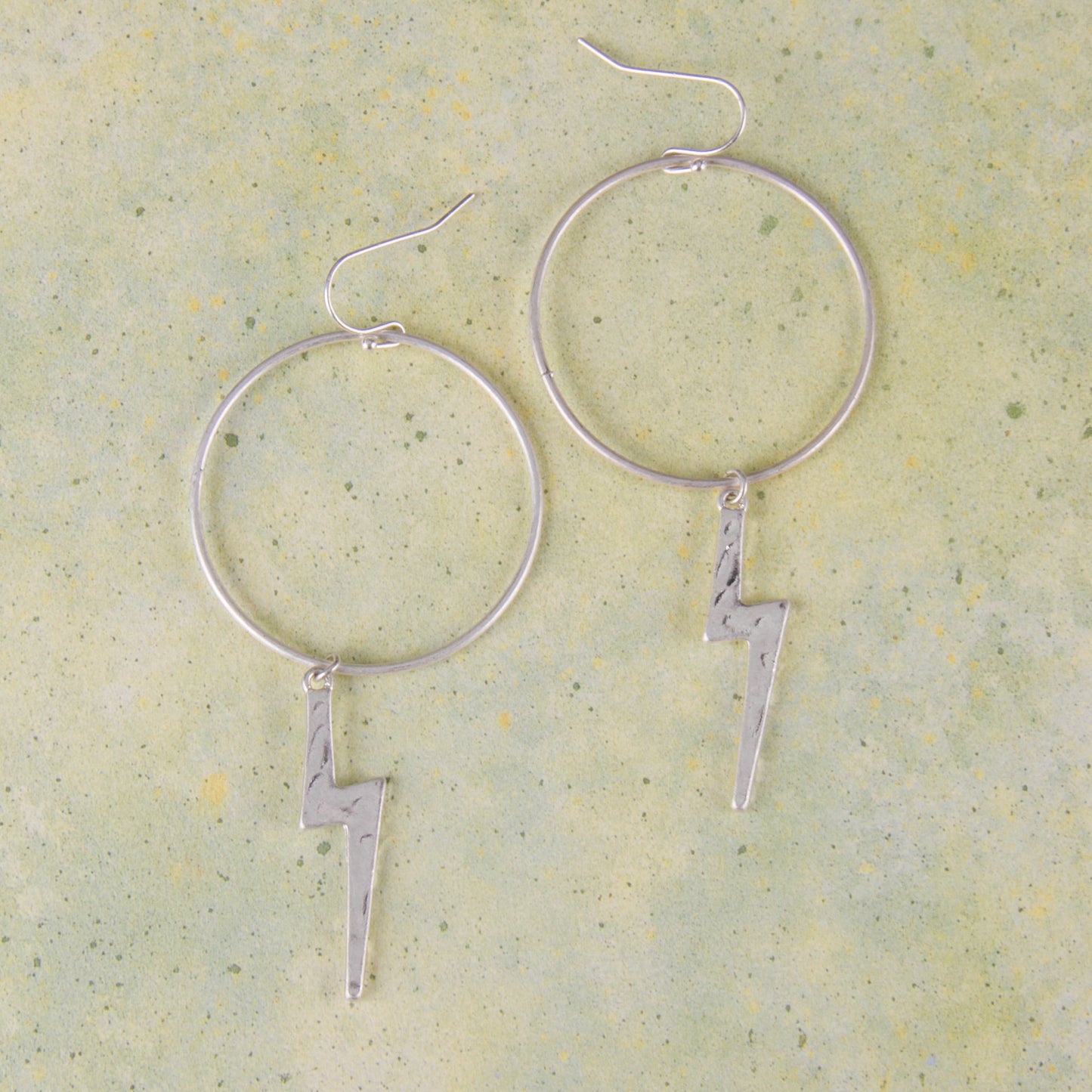 E2121-SL Thunderbolt Drop Hoop Earrings