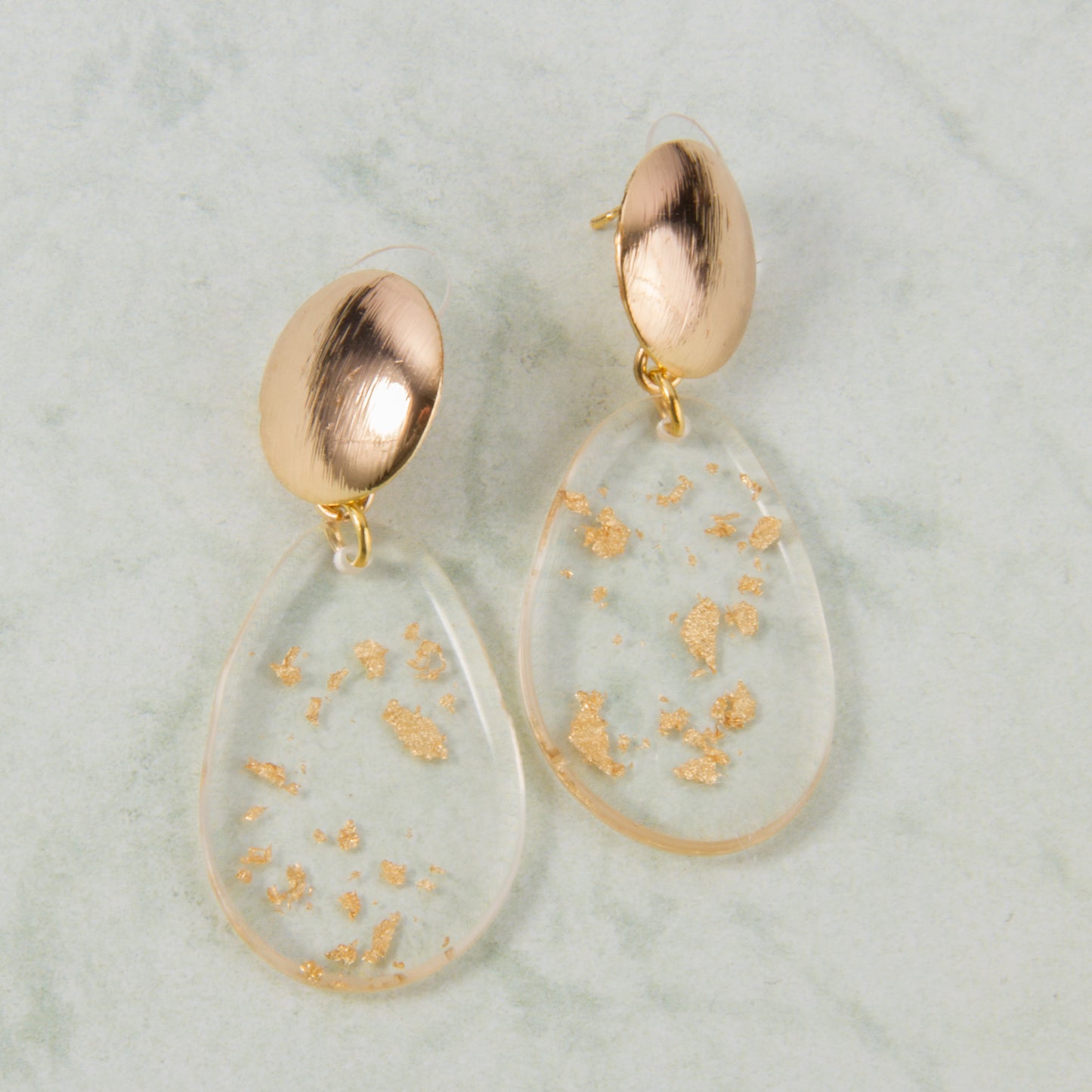 E2126 Clear Resin with Gold Flecks,Teardrop Earring