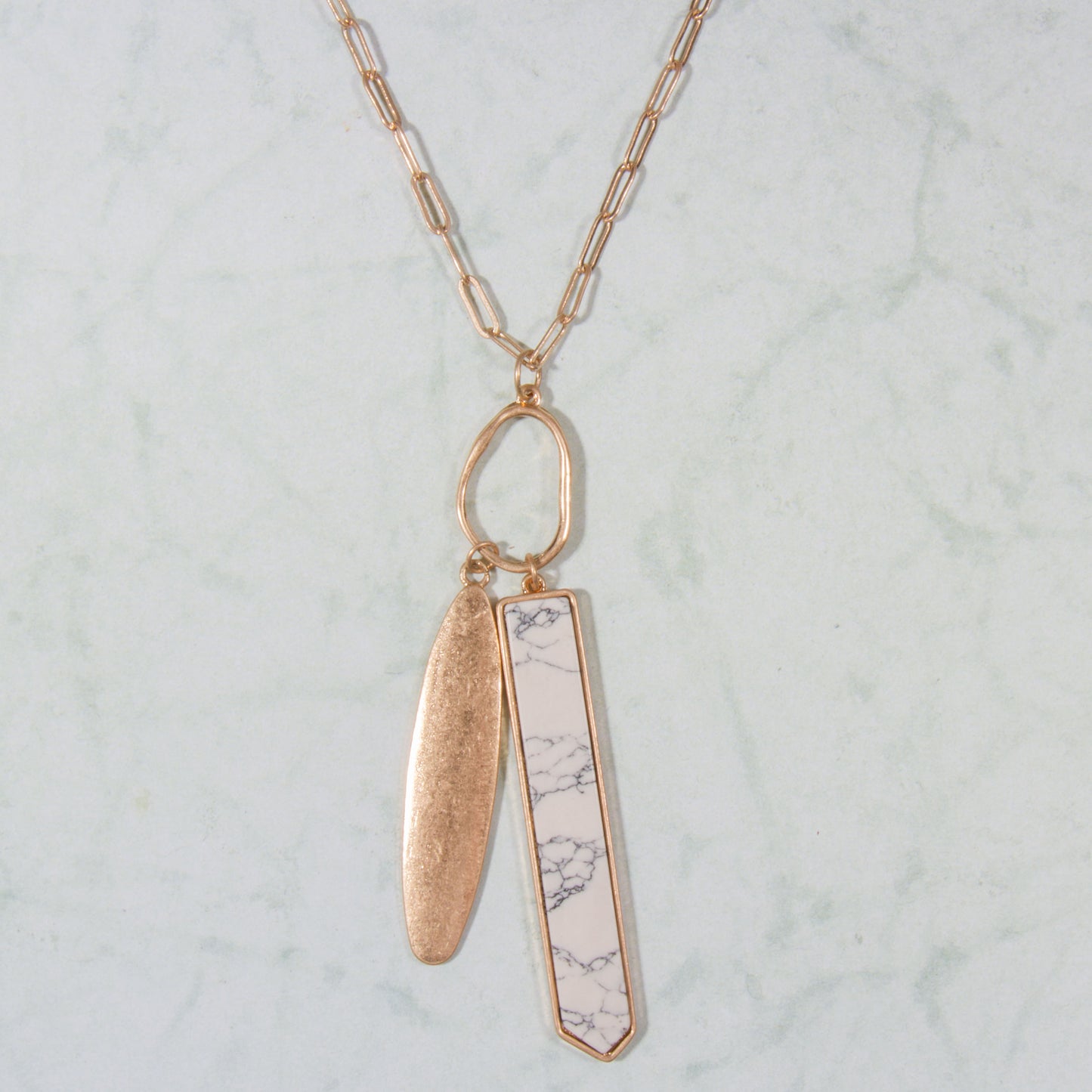 N3297-WH 30" Stone Bar with oval Pendant Necklace