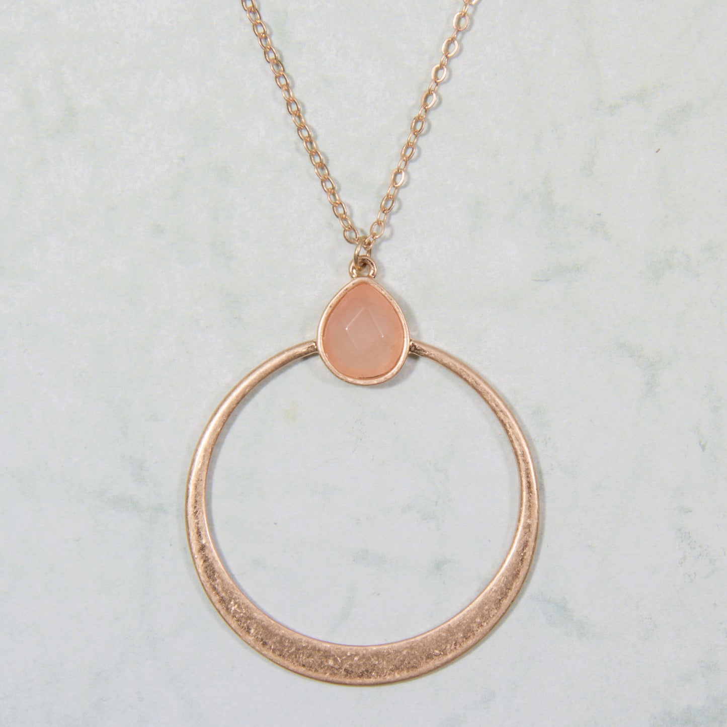 N3299-PK 32" Open Circle Pendant with Pink Stone