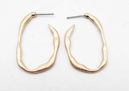 E2219-GD 1.5" Organic Shaped Open Oval Hoop Earring