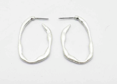 E2219-SL 1.5" Organic Shaped Open Oval Hoop Earring