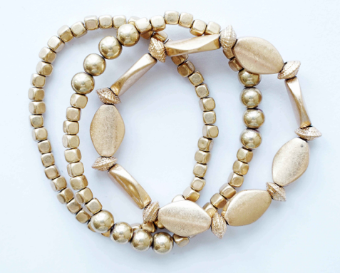 B1262-GD Multi Strand Metal Beads Stretch Bracelet