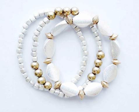 B1262-SL Multi Strand Metal Beads Stretch Bracelet