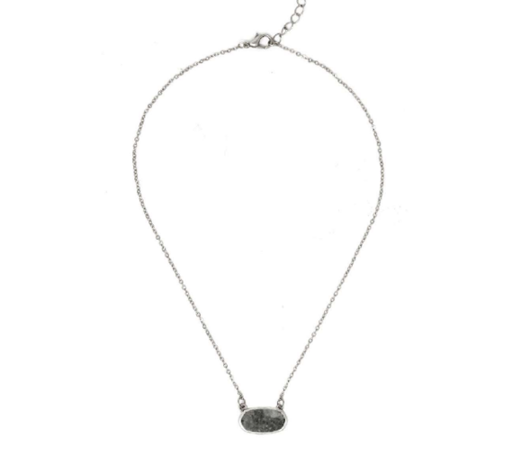 N3312-GY 16" Oval Stone Pendant Necklace