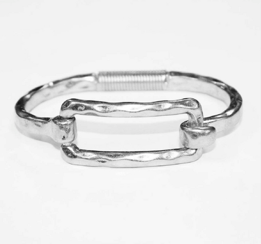 B1257-SL Open Rectangle Spring Hinge Bracelet