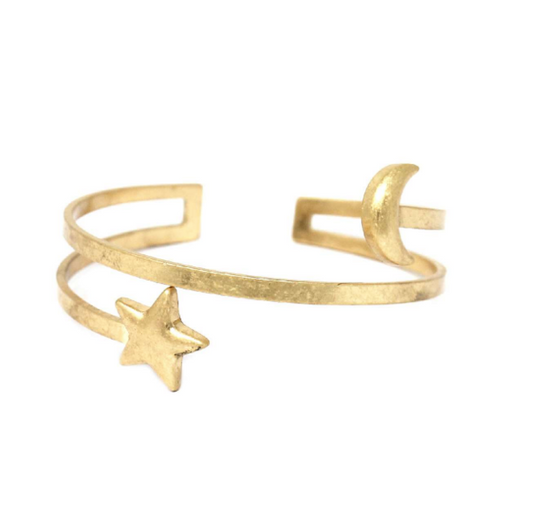 B1256-GD Star & Moon Cuff Bracelet