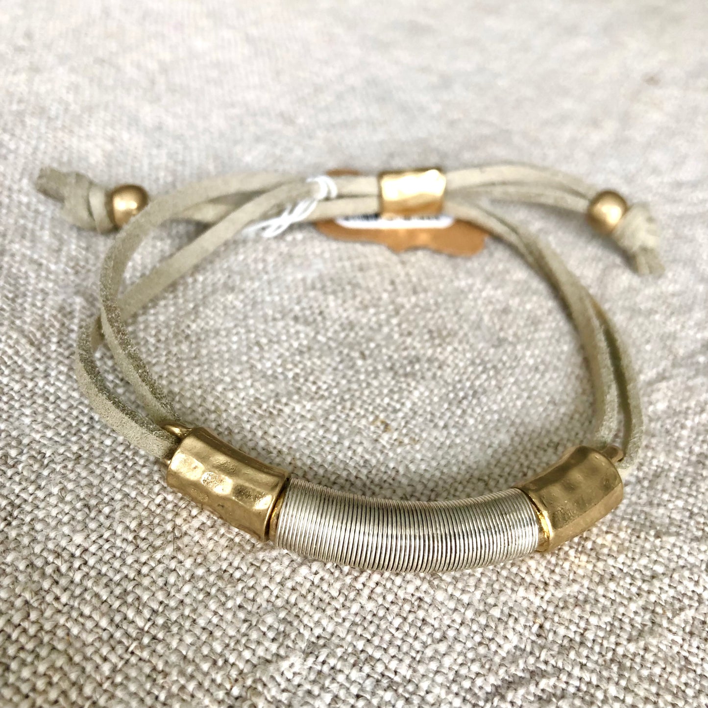 B1241-LGY Wire Wrapped Suede Adjustable Bracelet