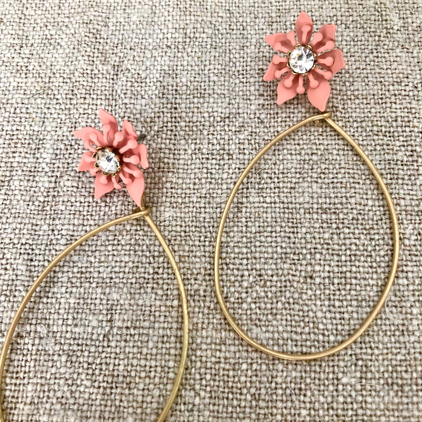 E2223-PK 3" Color Coated Flower w Oval Hoop Dangle Earring