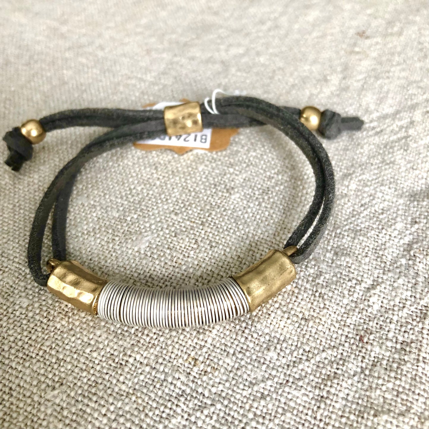 B1241-DGY Wire Wrapped Suede Adjustable Bracelet