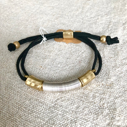 B1241-BSL Wire Wrapped Suede Adjustable Bracelet