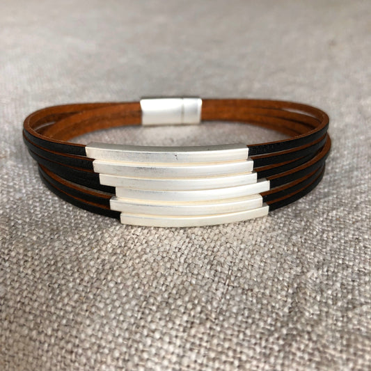 B1240-SL Multi Leather Tube Magnetic Bracelet