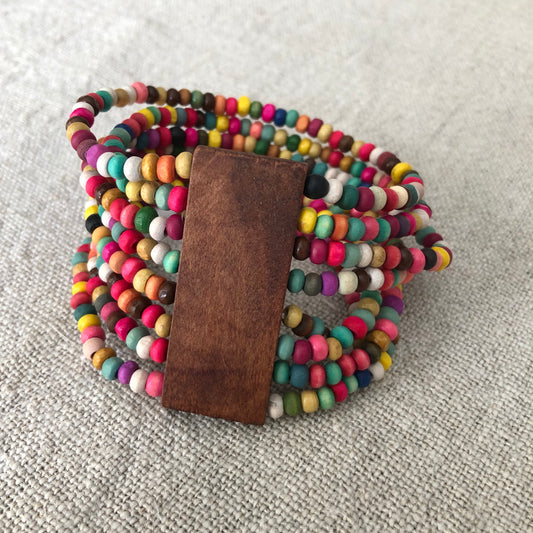 B1263 -ML Wooden Seed Beads 8 Strand Stretch Bracelet